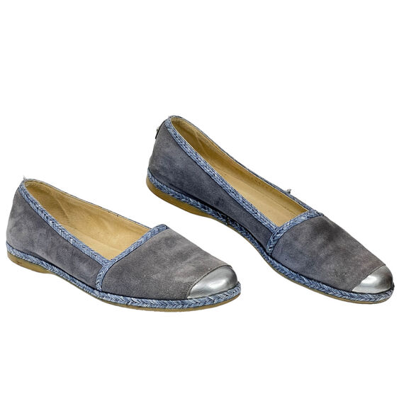 Stuart Weitzman Blue Mirror Flat 6.5 Cap Toe Tipadrille Espadrille Loafer FLAW - Picture 5 of 10